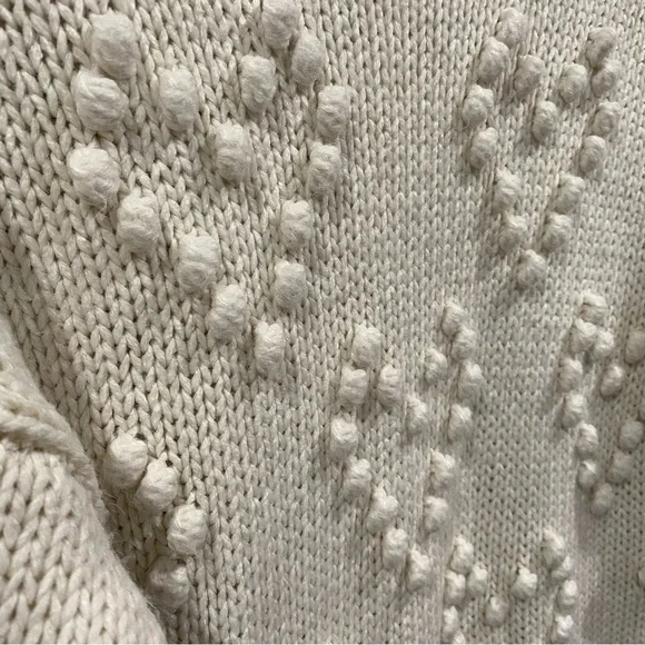 Aqua Bauble Pom Pom Heart Knit Turtleneck Sweater Cream XS - Picture 5 of 7